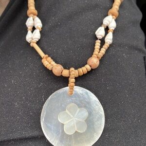Maui style Cowrie mother of pearl shell necklace BoHo Hippie Beach Coastal
